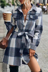 Street Elegant Plaid Patchwork Frenulum Turndown Collar Outerwear