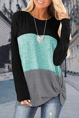 Casual Patchwork Contrast O Neck Tops