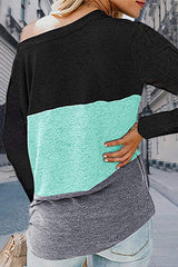 Casual Patchwork Contrast O Neck Tops