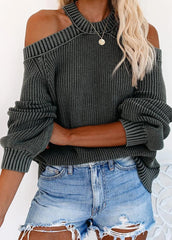 Cold Shoulder Long Sleeve Solid Color Sweater