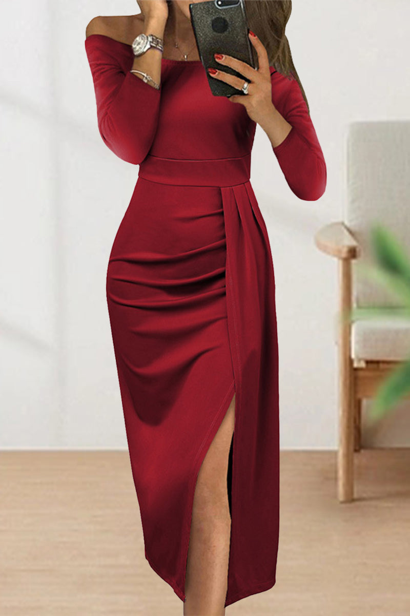 Celebrities Solid Solid Color Off the Shoulder Dresses