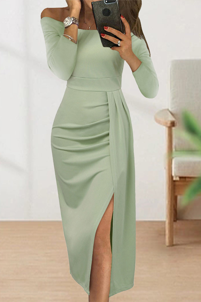 Celebrities Solid Solid Color Off the Shoulder Dresses