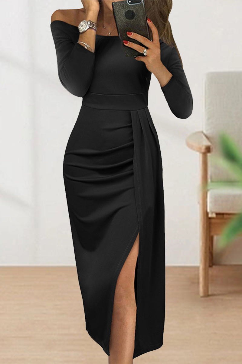 Celebrities Solid Solid Color Off the Shoulder Dresses