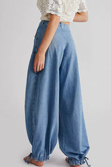 Street Solid Patchwork High Waist Loose Denim Jeans
