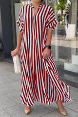 Casual Striped Patchwork V Neck Straight Dresses
