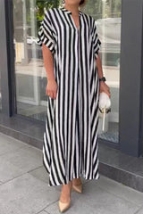 Casual Striped Patchwork V Neck Straight Dresses