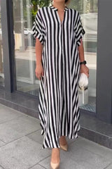 Casual Striped Patchwork V Neck Straight Dresses