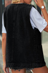 Street Simplicity Solid Pocket V Neck Tops