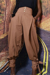 Casual Street Without Belt Loose High Waist Harlan Solid Color Bottoms