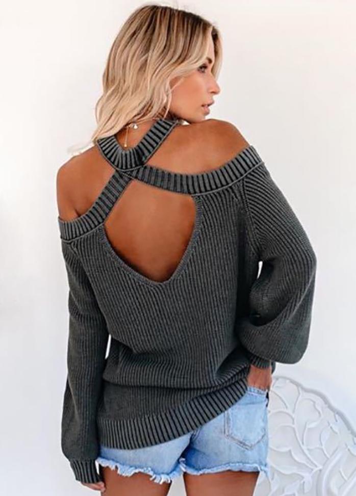 Cold Shoulder Long Sleeve Solid Color Sweater
