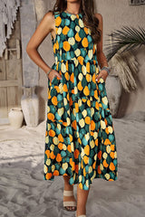 Elegant Floral Pocket Contrast O Neck A Line Dresses
