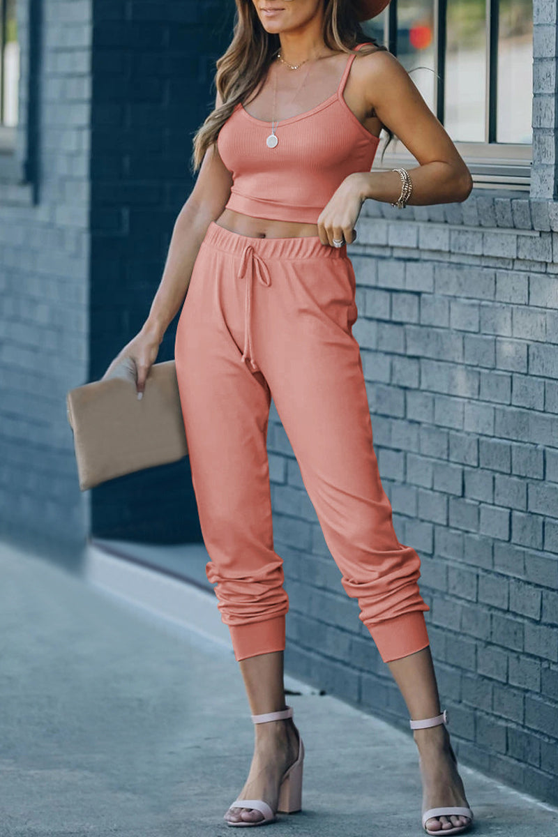 Sportswear Daily Solid Frenulum U Neck Sleeveless Two Pieces