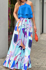 Casual Street Print Patchwork Halter Sleeveless Two Pieces