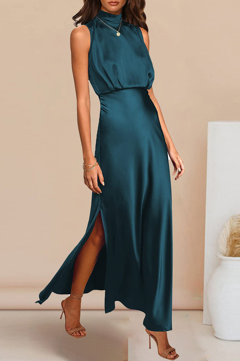 Celebrities Elegant Solid Solid Color Halter A Line Dresses(7 Colors)