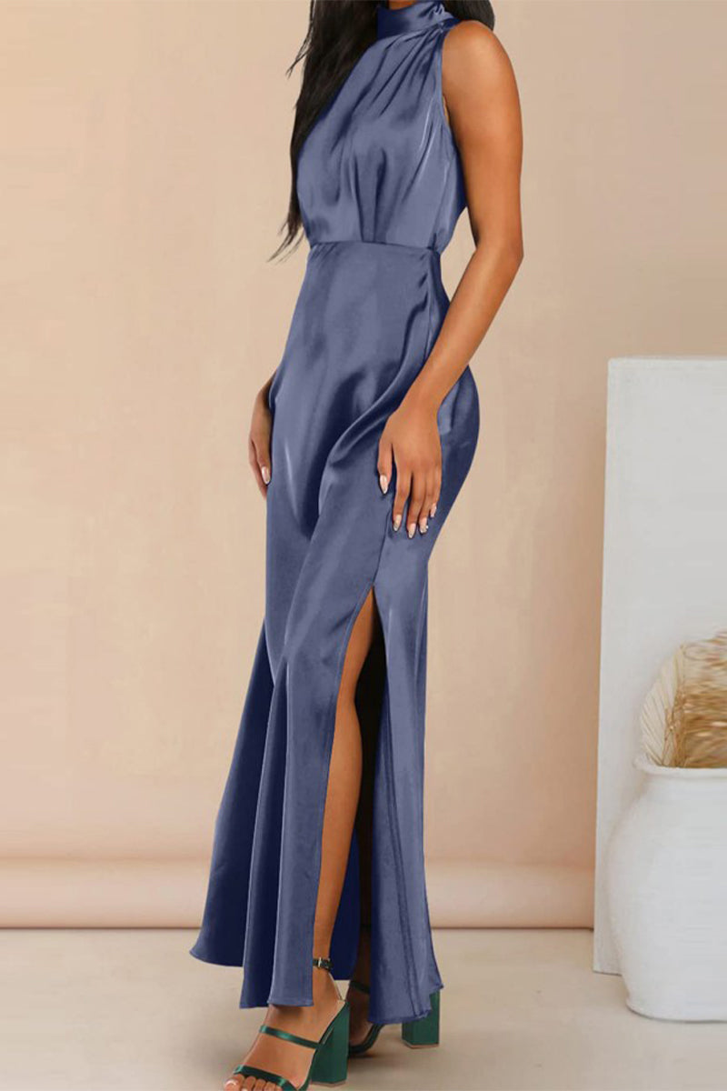 Celebrities Elegant Solid Solid Color Halter A Line Dresses(7 Colors)