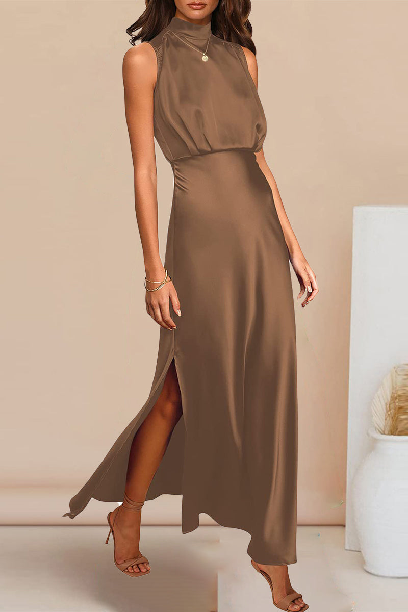 Celebrities Elegant Solid Solid Color Halter A Line Dresses(7 Colors)