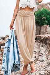 Casual Vacation Solid Fold Loose High Waist Wide Leg Solid Color Bottoms(6 Colors)