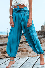 Casual Vacation Solid Fold Loose High Waist Wide Leg Solid Color Bottoms(6 Colors)