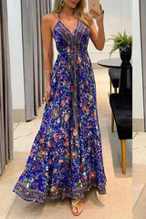 Bohemian College National Totem Patchwork V Neck Printed Dress Dresses(7 Colors)