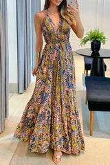 Bohemian College National Totem Patchwork V Neck Printed Dress Dresses(7 Colors)
