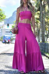 Casual Street Solid Fold Halter Sleeveless Two Pieces