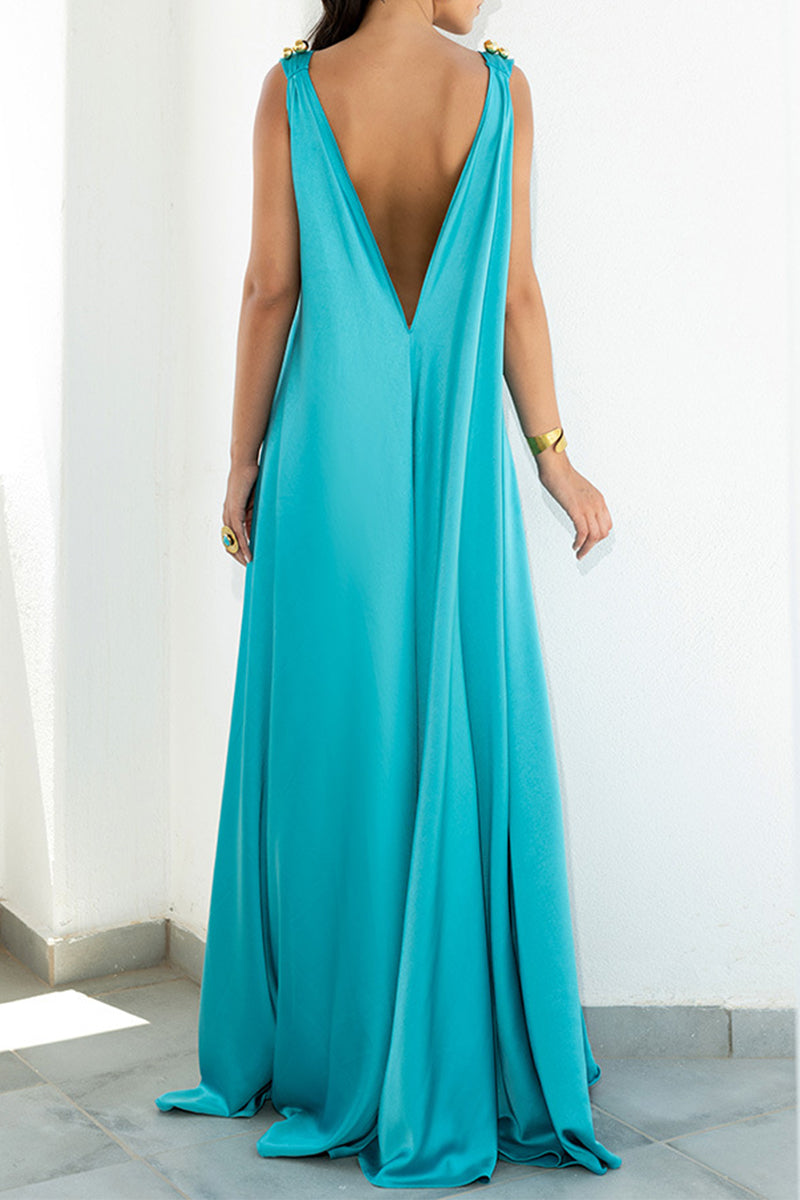 Elegant Vacation Solid Solid Color V Neck A Line Dresses(3 Colors)
