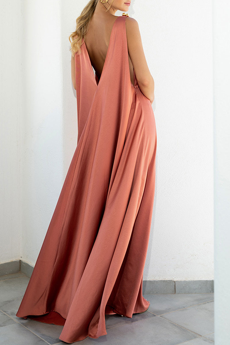 Elegant Vacation Solid Solid Color V Neck A Line Dresses(3 Colors)