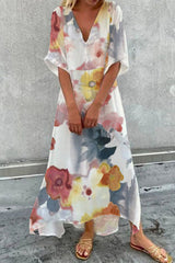 Casual Vacation Print Patchwork V Neck A Line Dresses