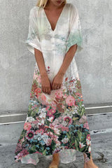Casual Vacation Print Patchwork V Neck A Line Dresses