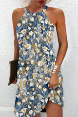 Bohemian College Floral Patchwork Halter Printed Dress Dresses