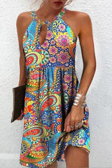 Bohemian College Floral Patchwork Halter Printed Dress Dresses