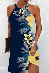 Bohemian College Floral Patchwork Halter Printed Dress Dresses