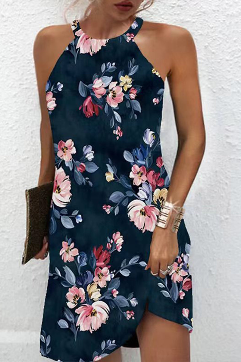 Bohemian College Floral Patchwork Halter Printed Dress Dresses
