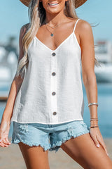 Casual Vacation Solid Buttons V Neck Tops