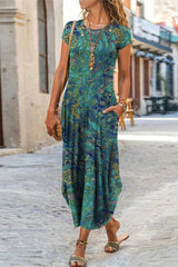 Casual Street Print Patchwork O Neck Short Sleeve Dress Dresses(10 Colors)