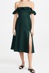 Celebrities Elegant Solid Flounce Slit Square Collar Princess Dresses