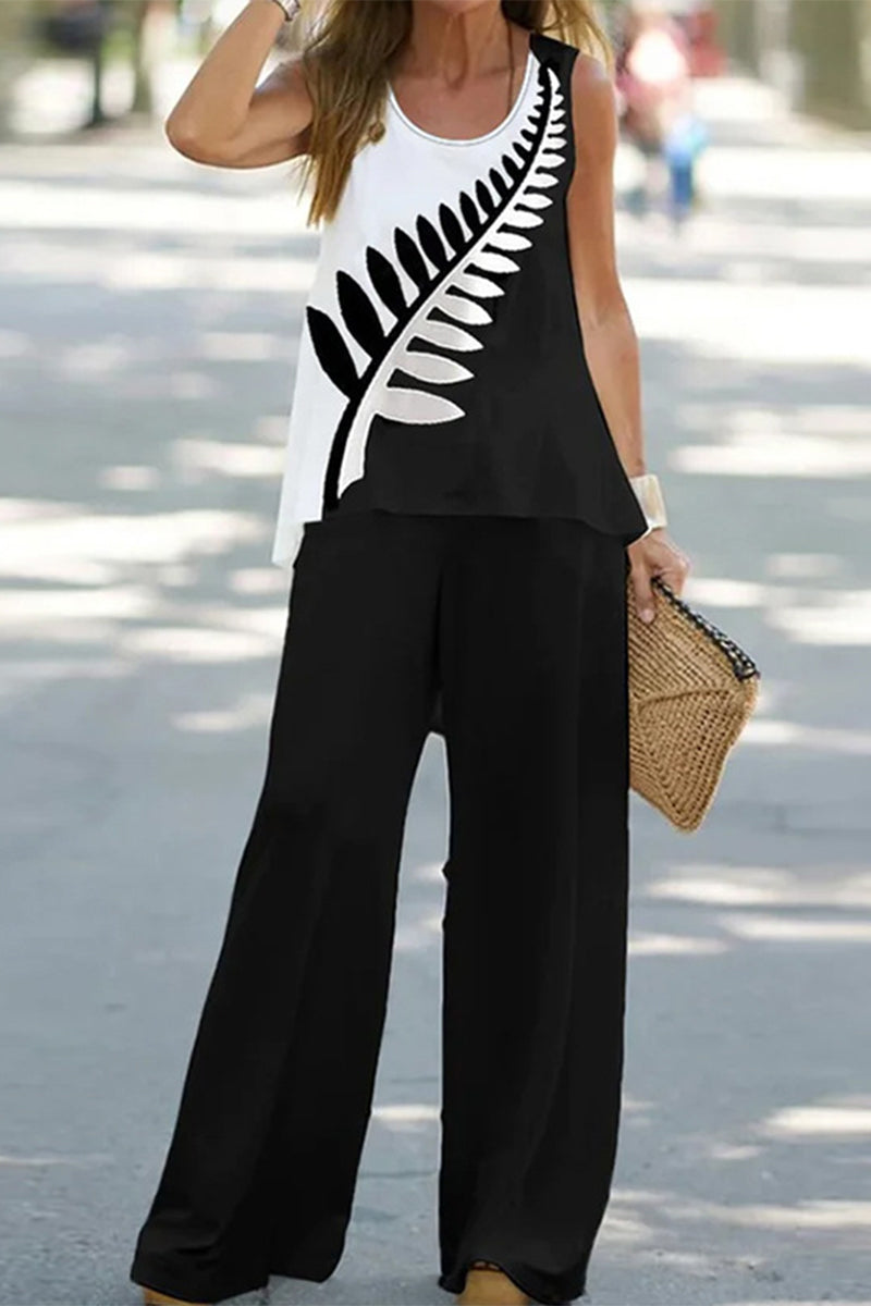 Casual Print Patchwork O Neck Sleeveless Two Pieces