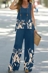 Casual Print Patchwork O Neck Sleeveless Two Pieces