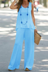 Casual Print Patchwork O Neck Sleeveless Two Pieces