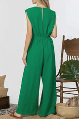 Casual Work Solid Frenulum V Neck Loose Jumpsuits