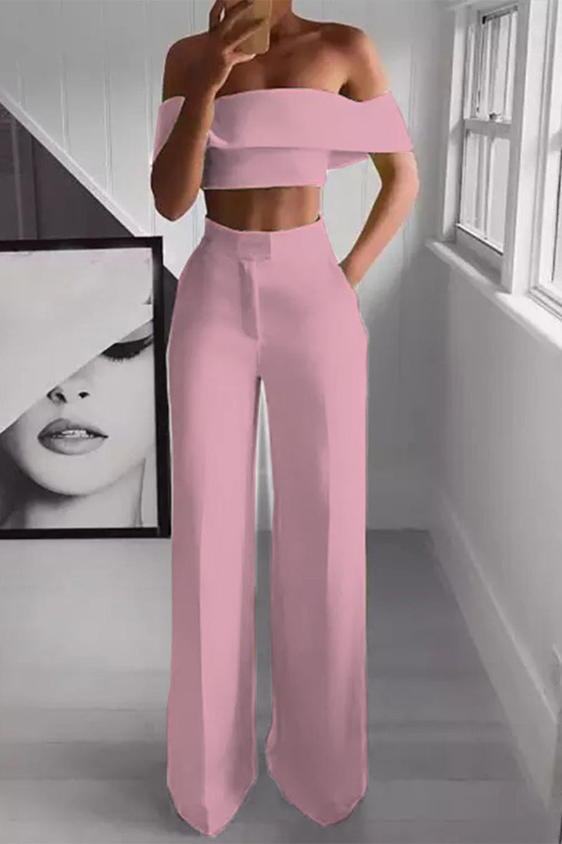 Sexy Simplicity Solid Solid Color Off the Shoulder Short Sleeve Two Pieces