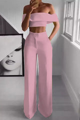 Sexy Simplicity Solid Solid Color Off the Shoulder Short Sleeve Two Pieces