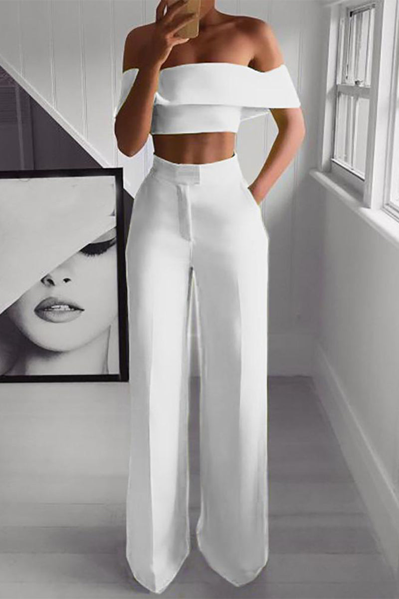 Sexy Simplicity Solid Solid Color Off the Shoulder Short Sleeve Two Pieces