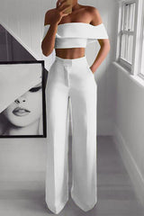 Sexy Simplicity Solid Solid Color Off the Shoulder Short Sleeve Two Pieces