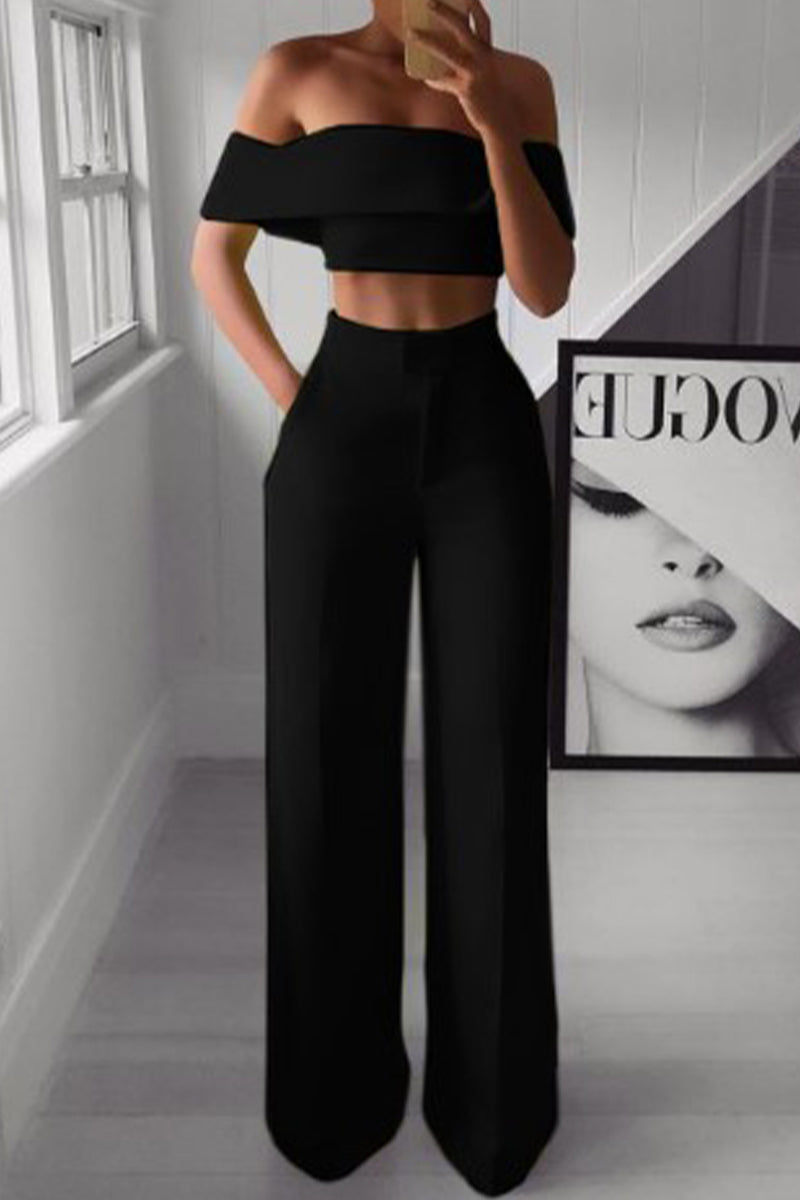 Sexy Simplicity Solid Solid Color Off the Shoulder Short Sleeve Two Pieces