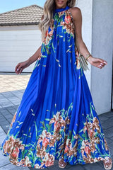 Bohemian College Floral Patchwork With Belt Halter Pleated Dresses