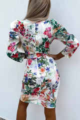 Celebrities Elegant Floral Asymmetrical V Neck Irregular Dress Dresses