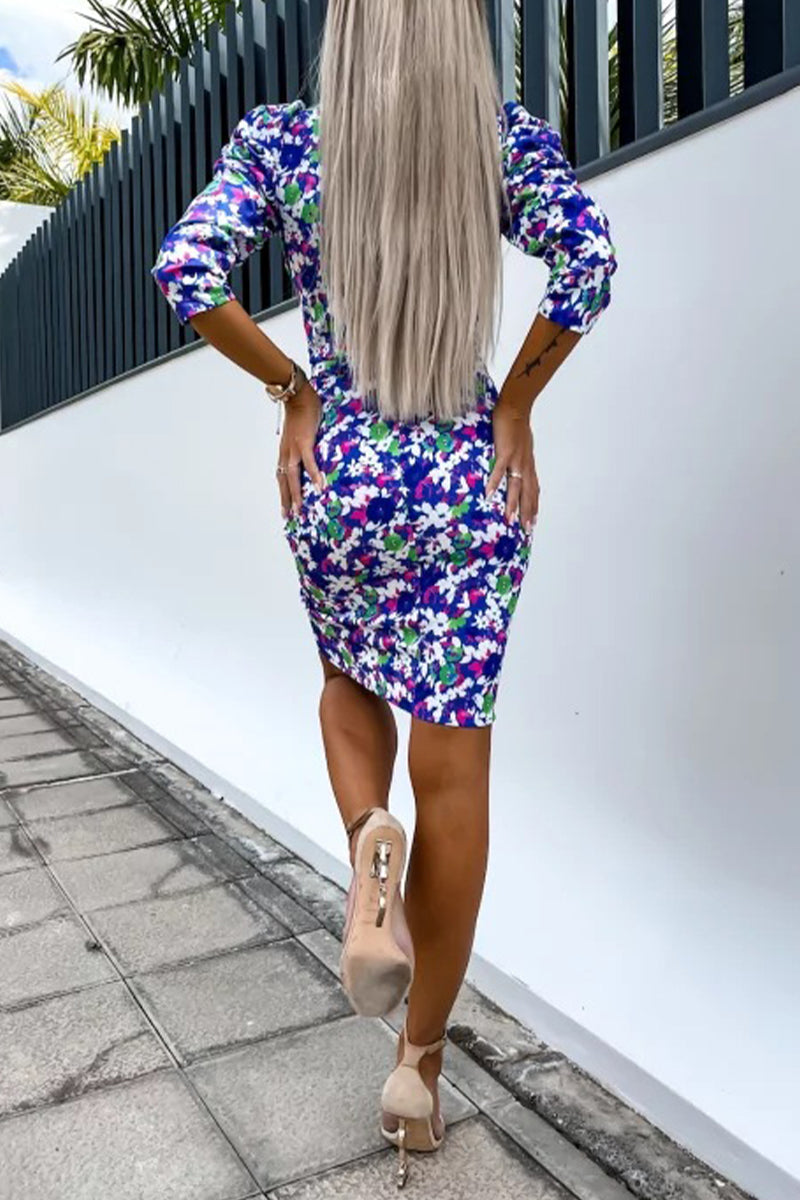 Celebrities Elegant Floral Asymmetrical V Neck Irregular Dress Dresses