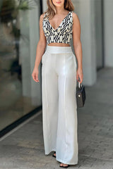 Street Elegant Print V Neck Sleeveless Two Pieces