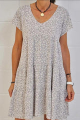 Casual Sweet Print Patchwork V Neck A Line Dresses(3 Colors)